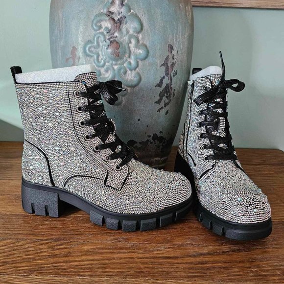 Corkys Shoes Nwot Corkys Mood Rhinestone Lace Up Combat Boots No Box Poshmark